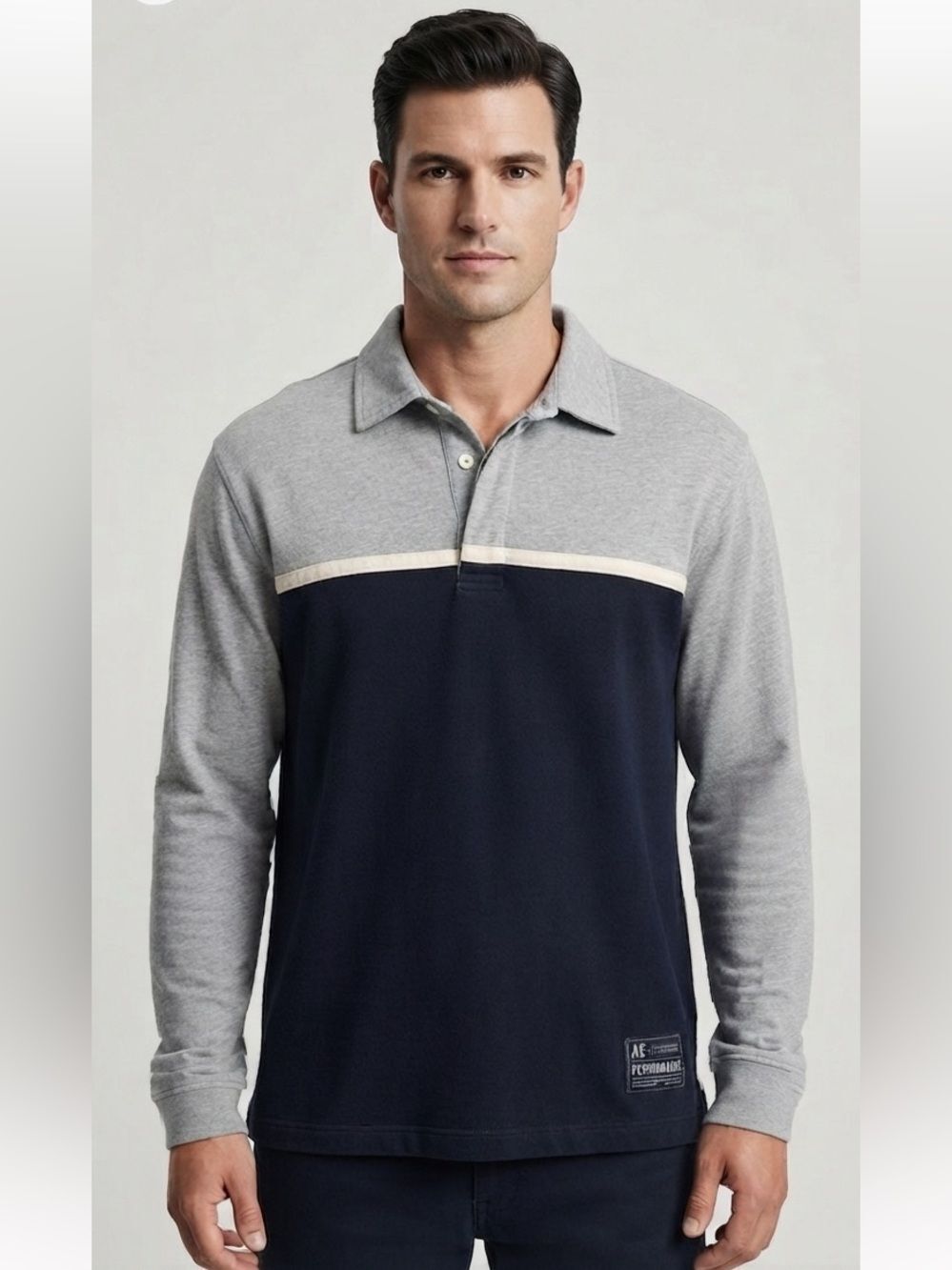 American Eagle Outfitters Men’s Gray & Blue 100% Cotton Polo Shirt Medium